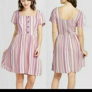 Xhilaration Purple Striped Button Front Dress
